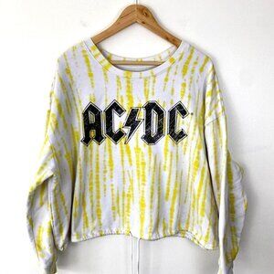 AC/DC Sweatshirt Women's Size 3X Yellow Cropped Tie Dye‎ Drawstring Hem Band